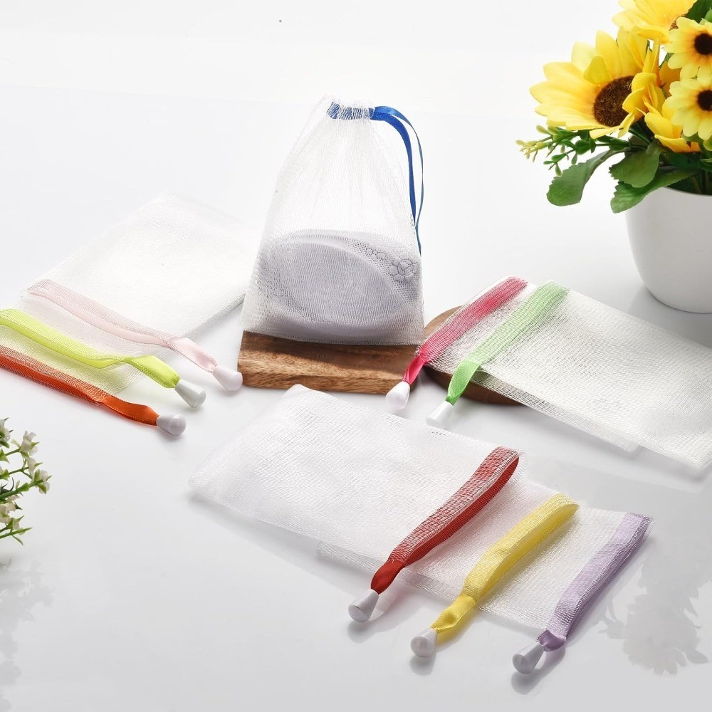 Mesh Soap Bag 10PCS Exfoliating Soap Saver Pouch with Drawstring Shower Foam Net