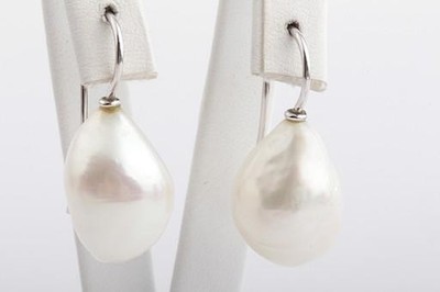 Ohrringe Ohrhänger 750 18K Weiß Gold Süßwasser Perle 18x12mm top! .