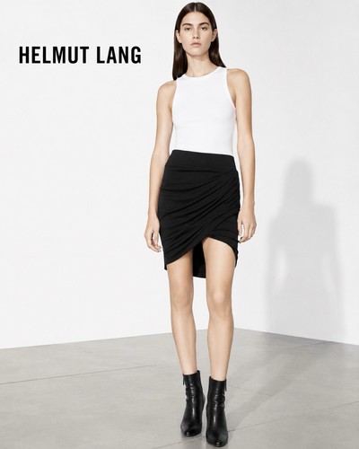Helmut Lang, Helmut Lang Black Draped Ruched Asymmetric Jersey Skirt Size M SW-CS1626
