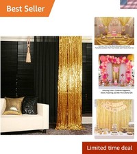Sequin Backdrop 4x10ft Shiny Gold Sequin Curtains 2 Panels Glitter Backdrop C...