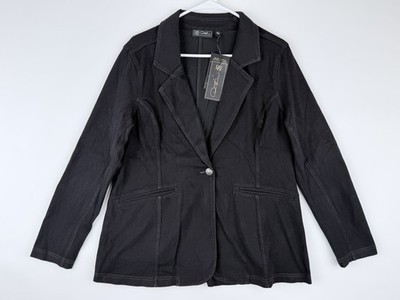 DG2 by Diane Gilman Petites Super Stretch Knit Denim Blazer Jacket PETITE LARGE
