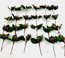 24 Vintage Christmas Picks Sprays Gold Tone Holly Berries Leaves Many With Tags