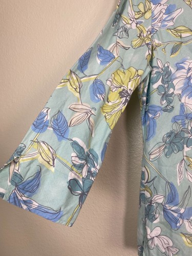 Charter Club Linen Women Floral Button Up Top Size 12 Blue Green lagenlook Boho - Picture 12 of 15