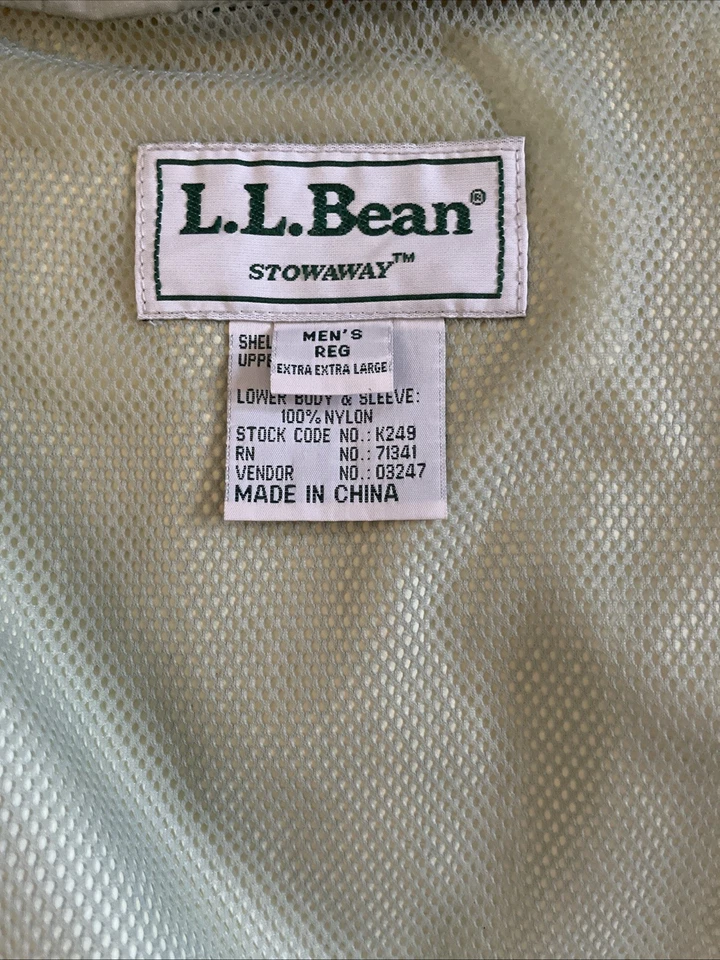 Vintage L.L. Bean Hombre Stowaway Capucha Verde Chaqueta de Lluvia Larga, 2XL Foto 3 de 4