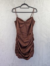 Pour Moi 'Elena' Chocolate Brown Stretch Satin Bodycon Mini Dress Size UK 12 NWT