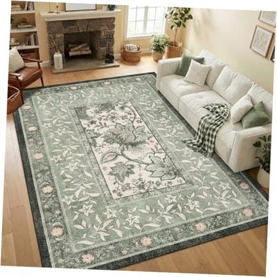  Provence 5x7 Area Rugs, Botanical Grove Sage Green Vintage Cottagecore Non 