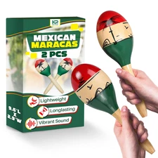 2 Pcs Large Wooden Maracas for Adults - 9.6” Durable Percussion Instrument Set,