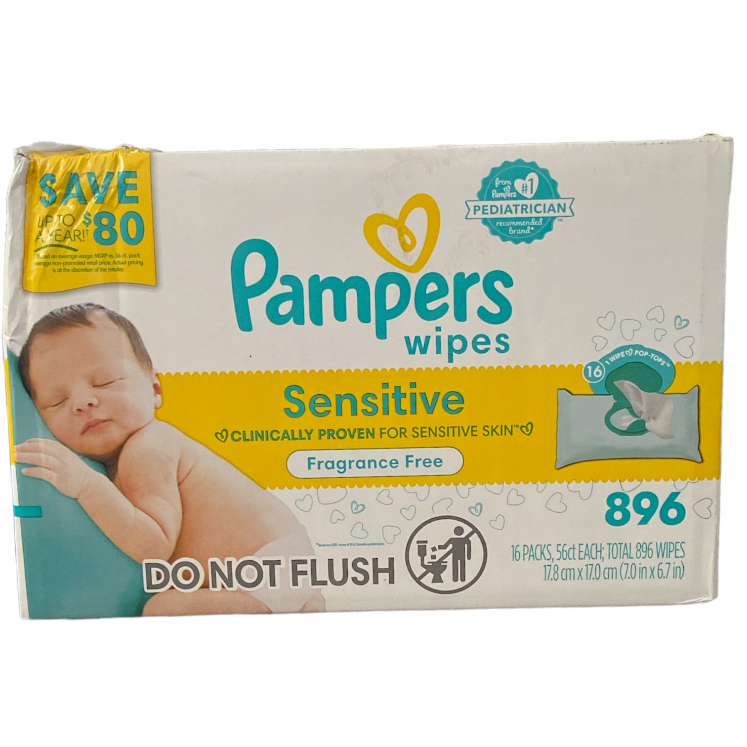 Pampers Sensitive Baby Wipes, Perfume Free Pop-Top Packs, 16