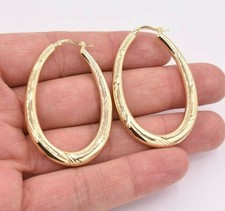2" 50mm Graduated Diamond Cut Oblong Hoop Earrings Yellow Gold-Plated Silver 925