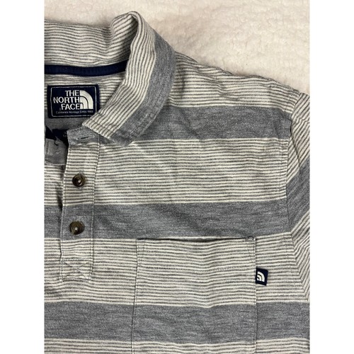 The North Face, The North Face Mens Striped Short Sleeve Polo Shirt Gray White Size M