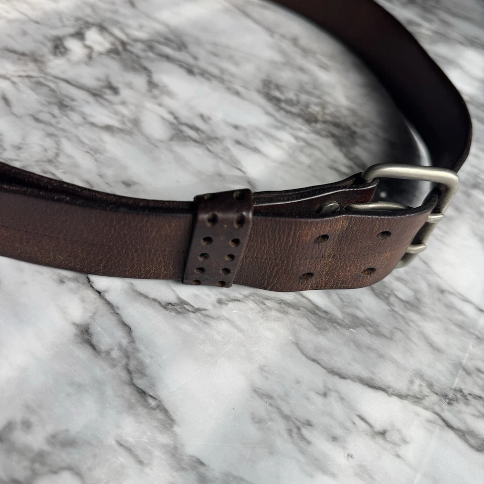 Винтажный American Eagle искусственно состаренная кожа ремень двойной отверстие коричневый размер 36 латунная пряжка - Изображение 3 из 4