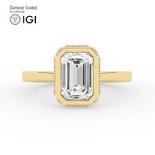 Emerald Solitaire Labgrown Diamond Engagement Ring 18k Yellow Gold 3.35 Ct
