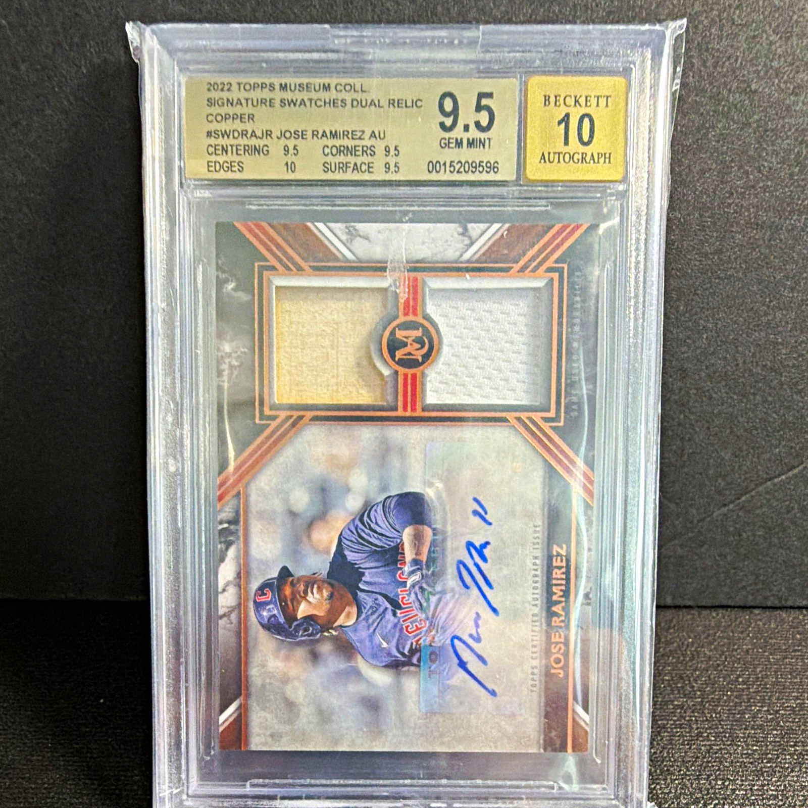 Topps 2022 Museum Jose Ramirez Signature Swatches Copper Auto Relic /50 BGS 9.5