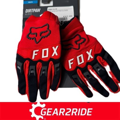 BOYS Fox MX Gloves Fox Racing YOUTH Dirt Paw Motocross Gloves Red