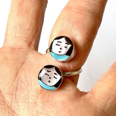 Zuni Indian Maiden Ring Wrap Adjustable Sz 7.5 Turquoise Inlay