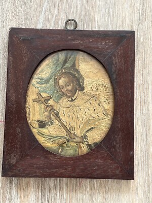 17th / 18th c religious silk embroidery framed miniature