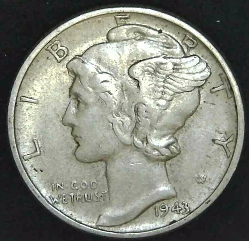 1943-P 10C Mercury Dime AU 90% Silver 22oct0515-1