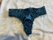Teal Blue Satin Ruffle Thong Panties Sz Lg