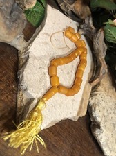 16. Yellow Bakelite Barrel Beads Rosary Prayer 16"+ 2 1/2", 23.4gr SMALL