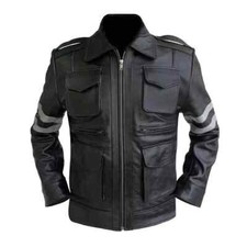 Resident Evil 6 RE 6 Leon Kennedy's Black Leather Jacket for Men