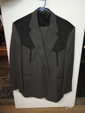 Vintage 1970's Circle S Western 2 Pc Grey  Black Suit Size 46S