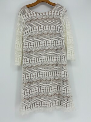 white christmas dresses Lukea Lace Long Sleeve Mini Dress Cream