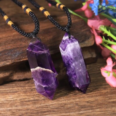 Natural Stone Hexagonal Points Pendant Healing Crystal Amulet Unisex Necklace