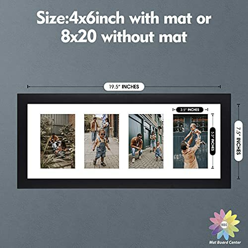 8x20 Collage Gallery Picture Frame with White Color Mat for Four 4x6 Photos - Picture 2 of 7