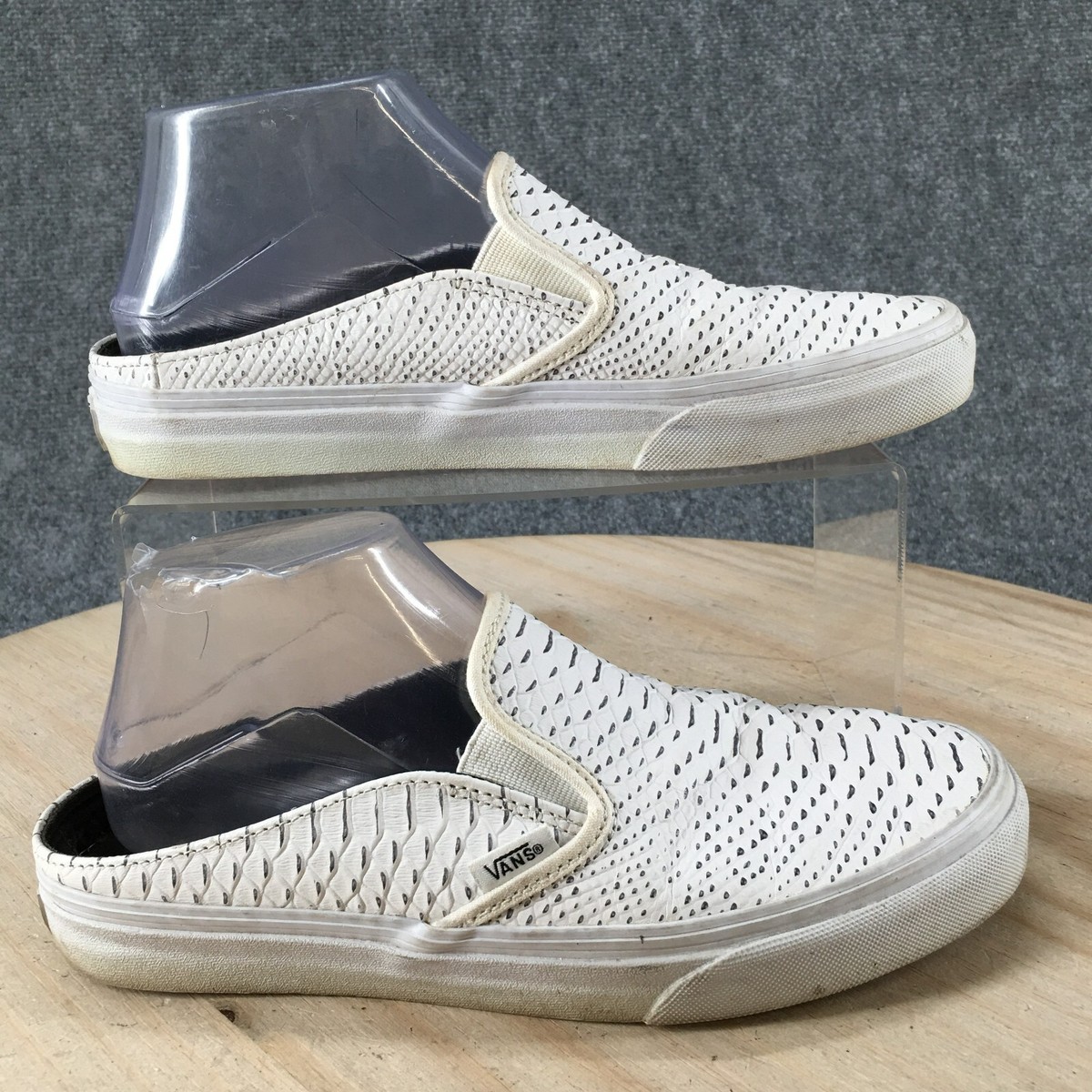 Vans Shoes Mens 7 Womens 8.5 Embossed Python Mules White Leather