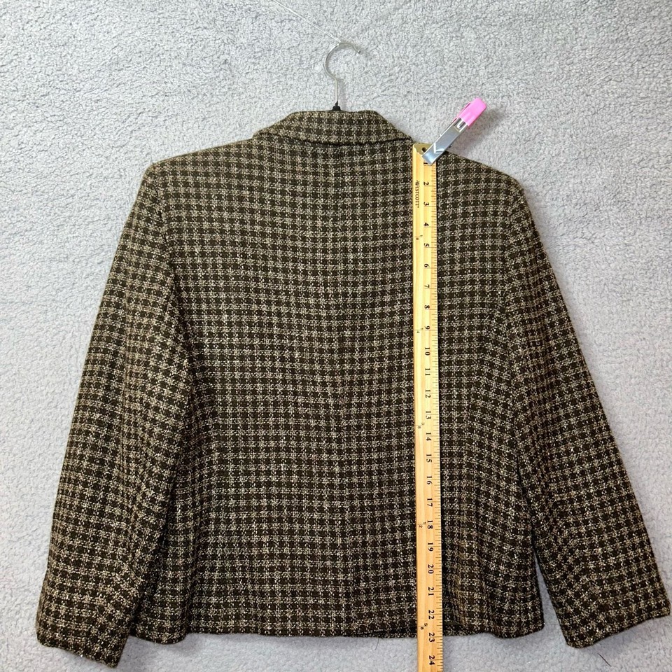 Jones New York Blazer Womens 12 Green Wool Silk Blend Plaid Jacket