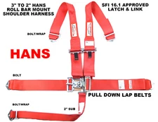 RACE HARNESS RACERDIRECT SFI 16.1 RED ROLL BAR MOUNT SEAT BELT