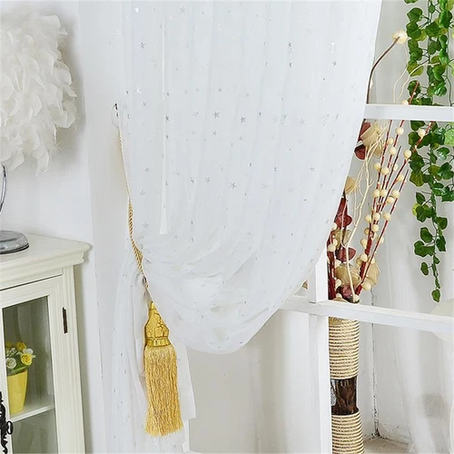 Elegant Star Printed Sheer Curtains Rod Pocket Fresh Tulle Voile Gauze 1 Panel - Picture 8 of 48