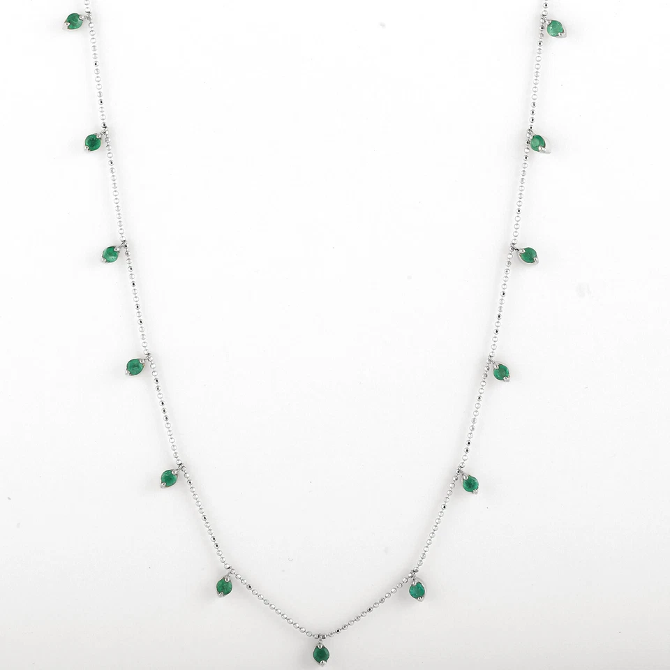 Collar de cuentas de esmeralda de oro blanco de 18 k para mujer joyería hecha a mano para mujer Foto 2 de 4