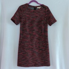 LOFT Red & Black Variegated Textured Short Sleeve Shift Dress w Pockets Size S