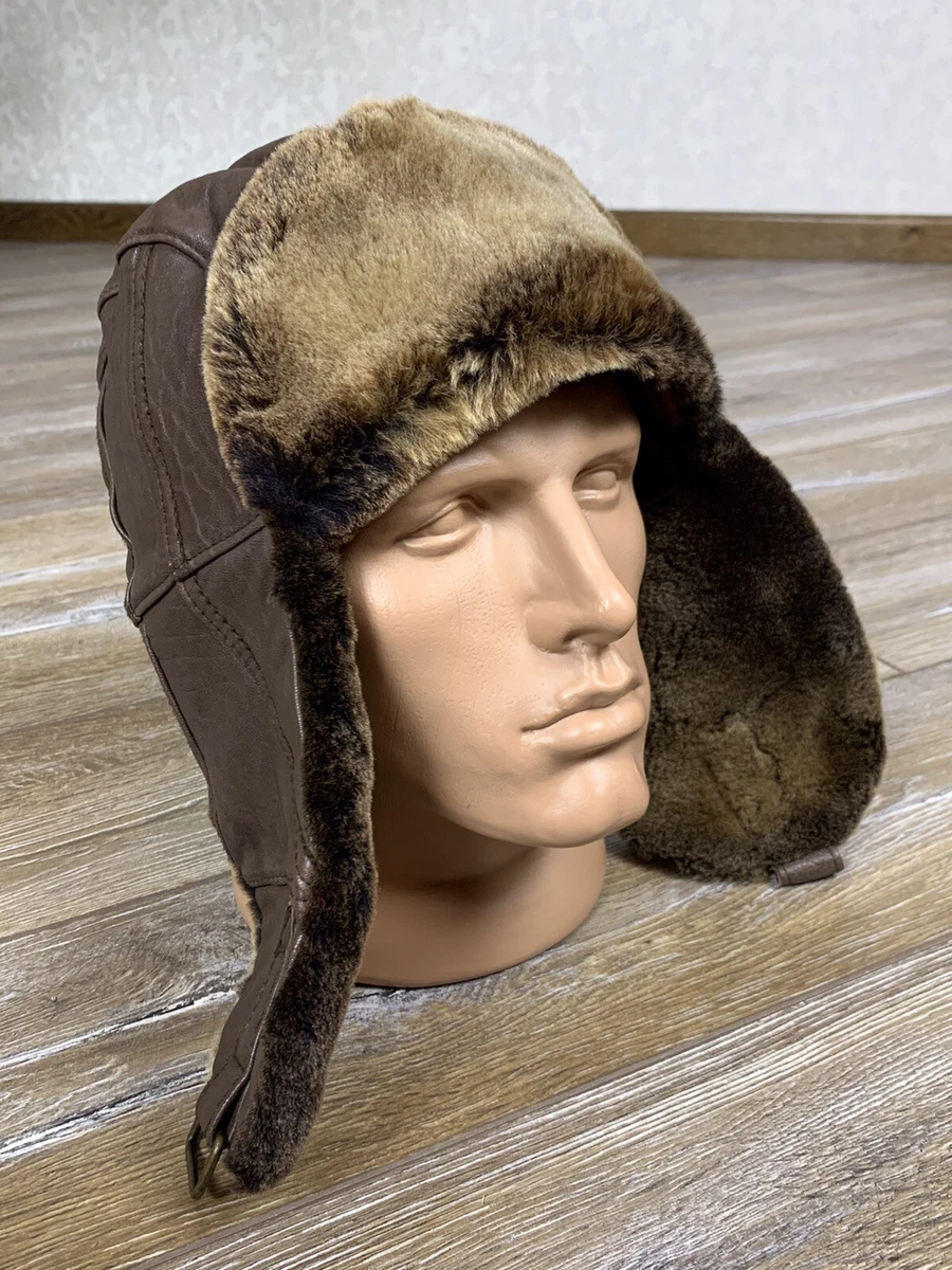 Stetson Aviator Trapper LEATHER Winter Hat Wabash 9227901 Brown