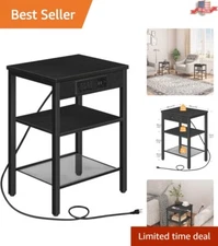 Versatile End Table with Charging Station and USB Ports - 3-Tier Nightstand