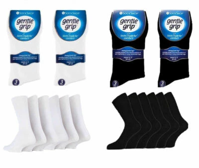 Mens black & White Gentle Grip NON ELASTIC Socks Soft COTTON Honeycomb Top 6-11