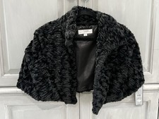TAHARI Arthur S Levine Black Faux Fur Capelet Shawl Size L NWT 7221M304