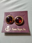 Vintage Premier Design Cranberry Gold Tone Clip On Earrings NIP