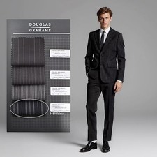 Men's black merino wool suit with elastic high-quality fabric ideal for weddings