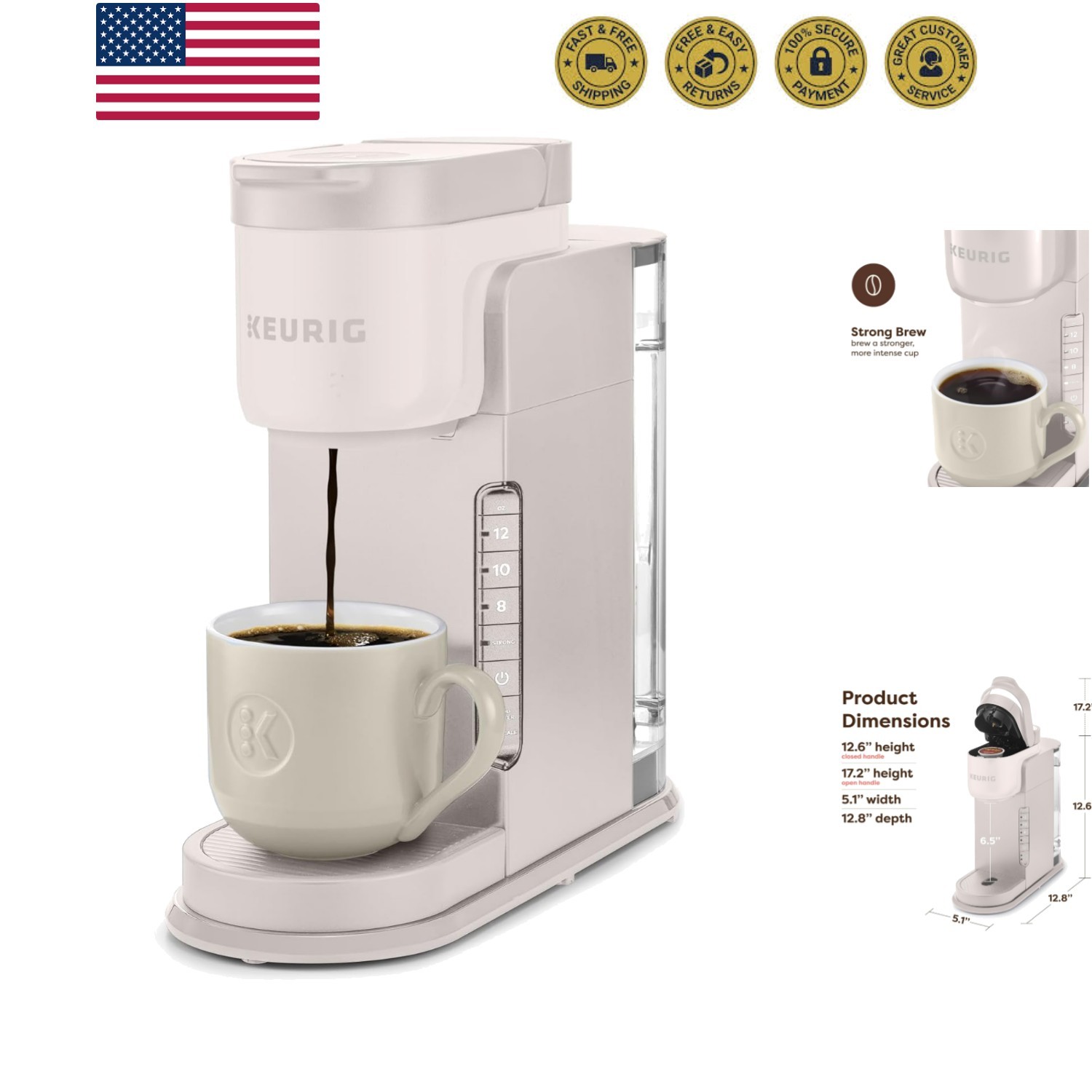 K-Express Single Serve K-Cup Pod Coffee Maker, 3 Brew Sizes, Strong Button Fe...