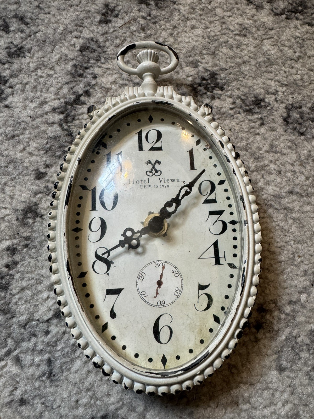 Hotel Viewx Depuis 1928 French Retro Metal Wall Clock Convex Chic Farmhouse