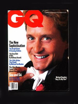 GQ-DECEMBER 1985-MICHAEL DOUGLAS-CLASSIC FORMAL-SKI FASH-DON BURR-MARSHALL BELL