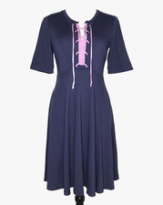 Maeve Anthropologie Fit & Flare Dress Womens XS Blue Lace Up Front Cottagecore