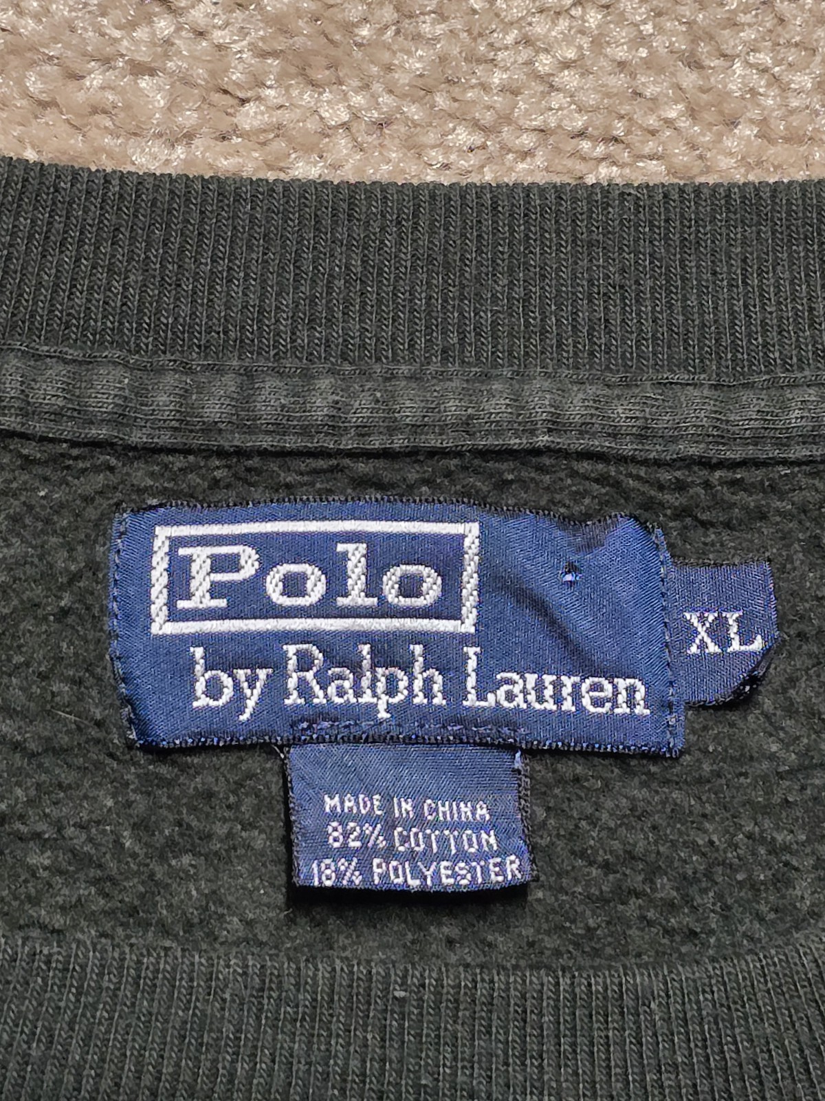 Polo Ralph Lauren verde girocollo vintage anni 90 uomo XL rosso pony pile