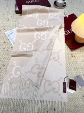 GUCCI 100% CASHMERE GG LOGO SCARF