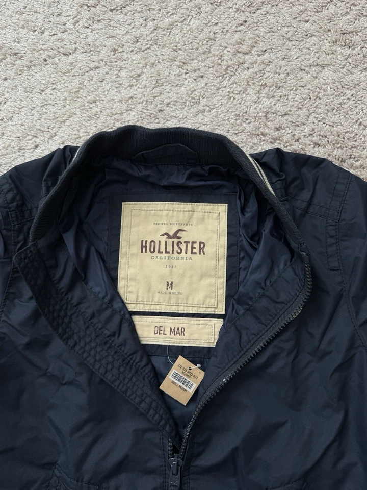 NUEVO CON ETIQUETAS HOLLISTER Y2K LOGO CHAQUETA BOMBER ABRIGO AZUL MARINO PARA HOMBRE TALLA MEDIANA Foto 4 de 4