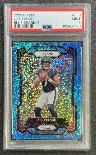 C.J. STROUD PSA 9 2023 PANINI PRIZM #339 ROOKIE BLUE SPARKLE RC 22/96 TEXANS