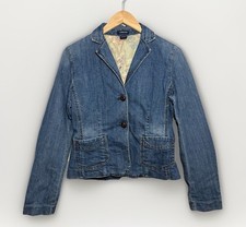 Vintage Gap Denim Blazer Jacket Womens 6 Blue Single Breasted Made In Hong Kong