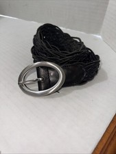 Talbots Black Leather Detailed Braided Belt Oval Buckle Size Large 48  Strap EUC
